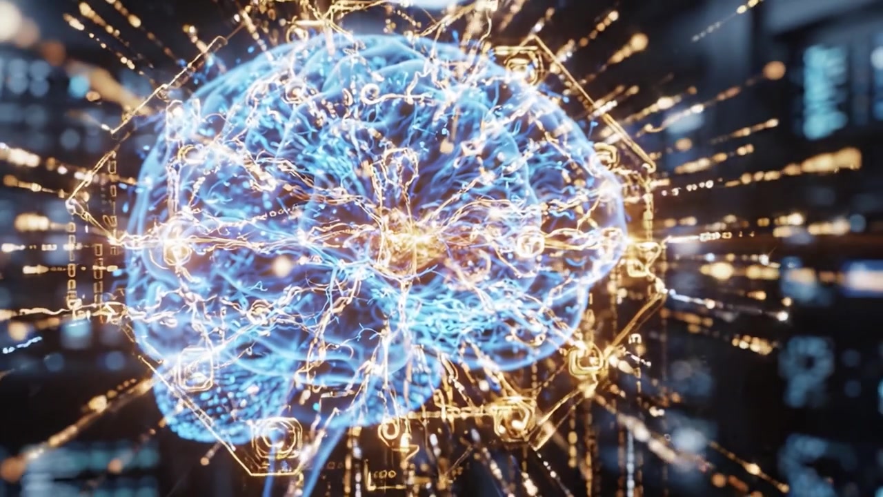 An Artistic Representation of a Human Brain Illuminated with Energetic Neural Connections, Symbolizing Advanced Cognitive Processes and Modern Technology