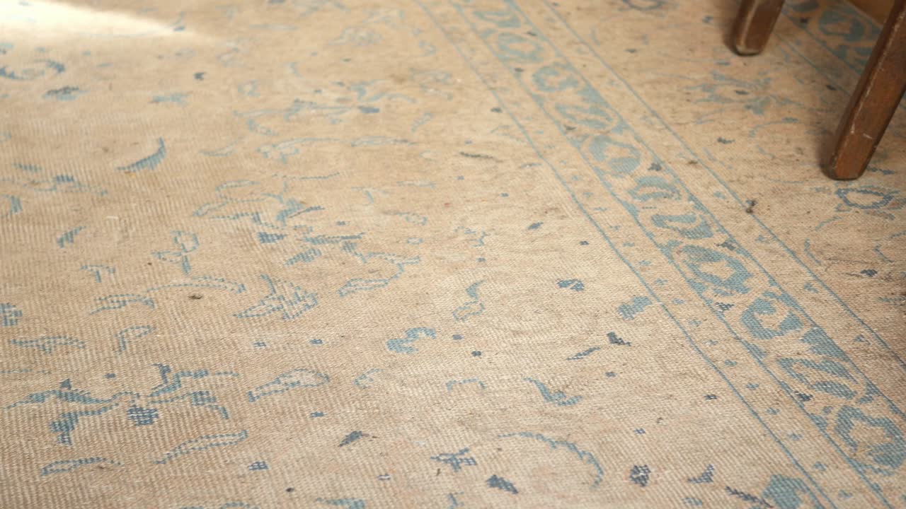 Dusty Beige Rug with Blue Design