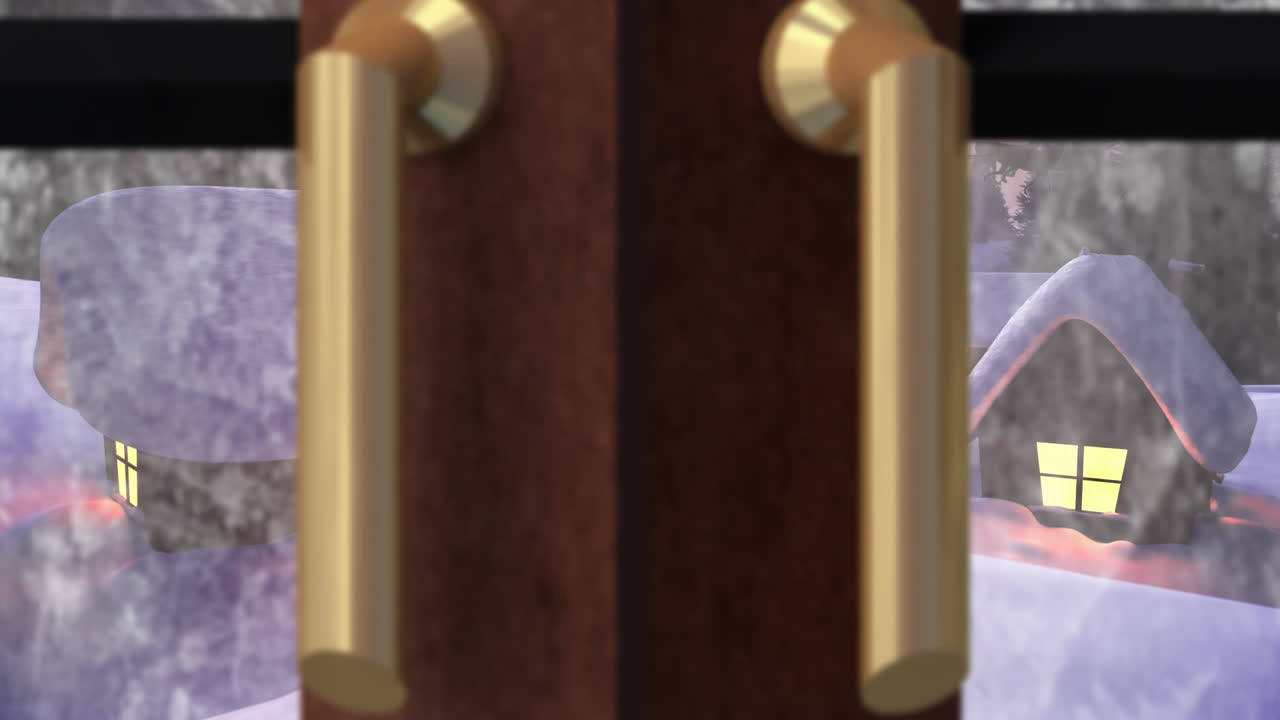 창문을 통해 보이는 크리스마스 장식과 함께 겨울 풍경의 애니메이션