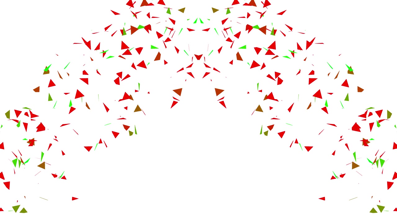 Sfondo astratto in movimento con triangoli geometrici rossi e verdi fluttuanti