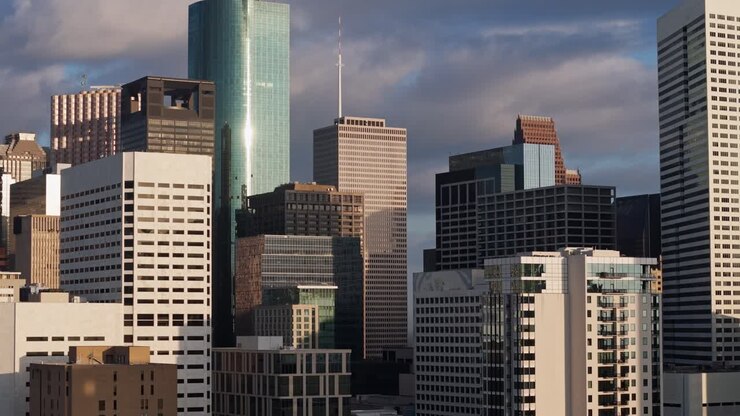 O horizonte de Houston ao pôr-do-sol