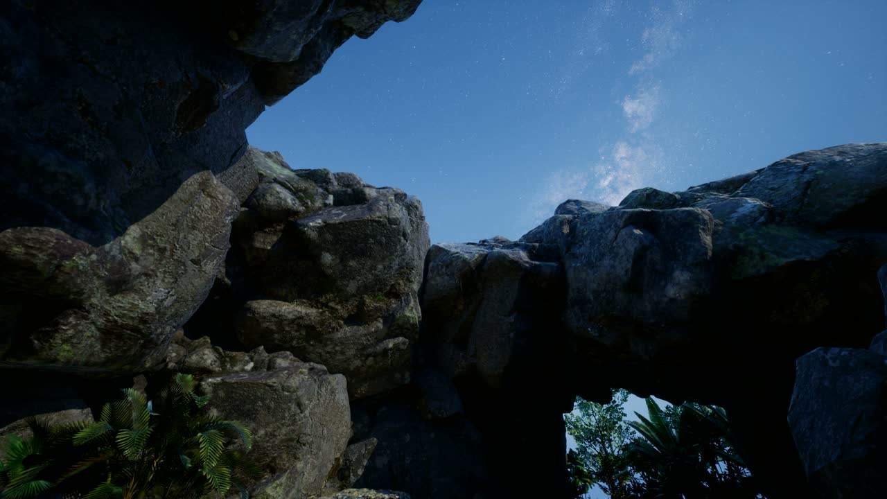 4k 천체 사진은 모래석 협곡 벽을 가로질러 별의 흔적을 보여줍니다.