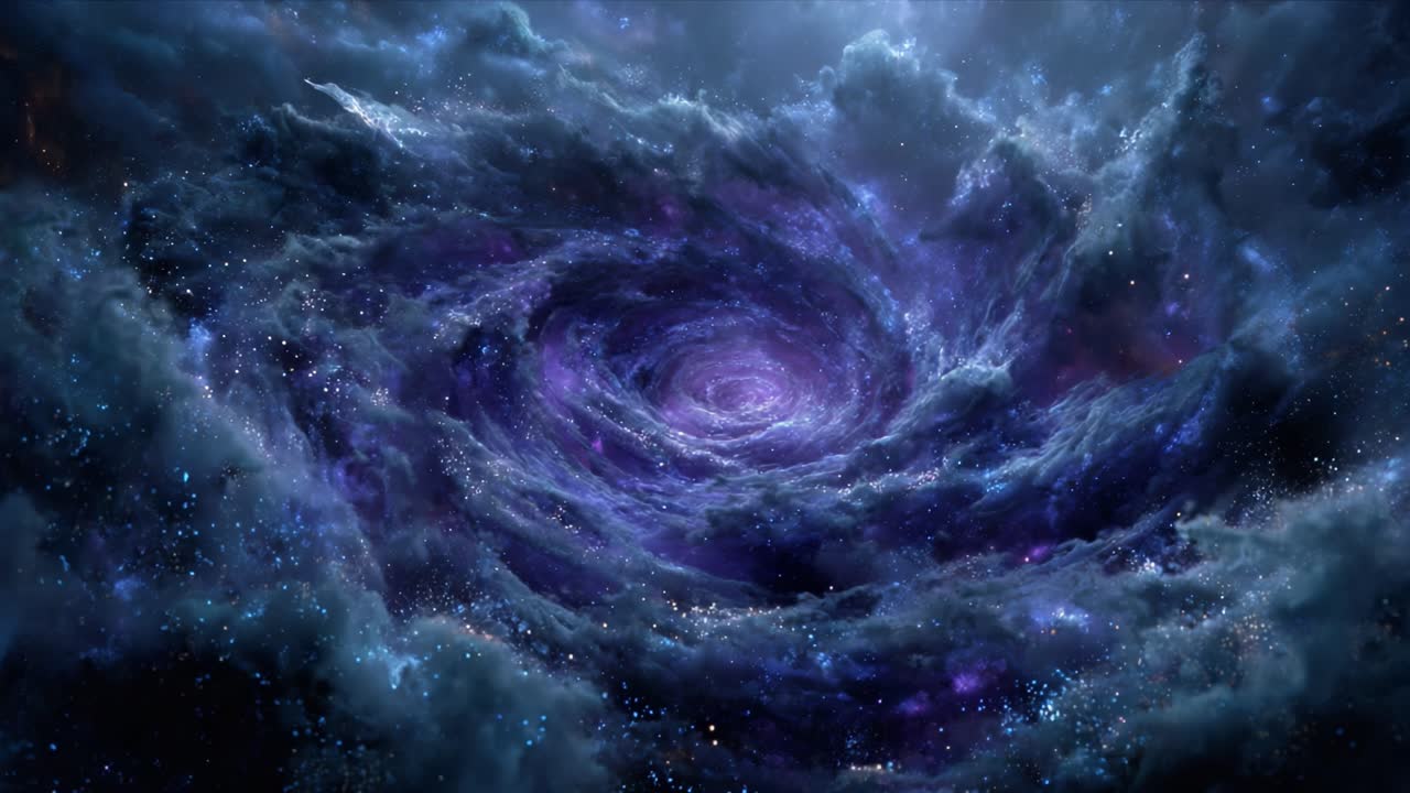 A Stunning Cosmic Spiral: Mesmerizing Interstellar Swirl Captured Amidst Ethereal Clouds and Stars, Evoking the Depths of the Universe's Mysteries and Wonders