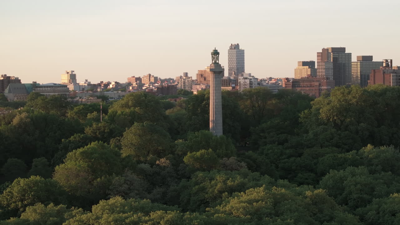 Aerial view of Fort Greene Park at sunrise. Shot in Brooklyn.
