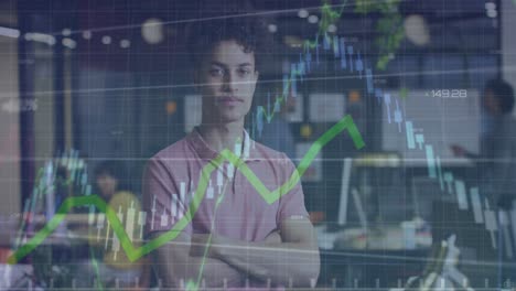 animation of financial data processing over biracial businessman