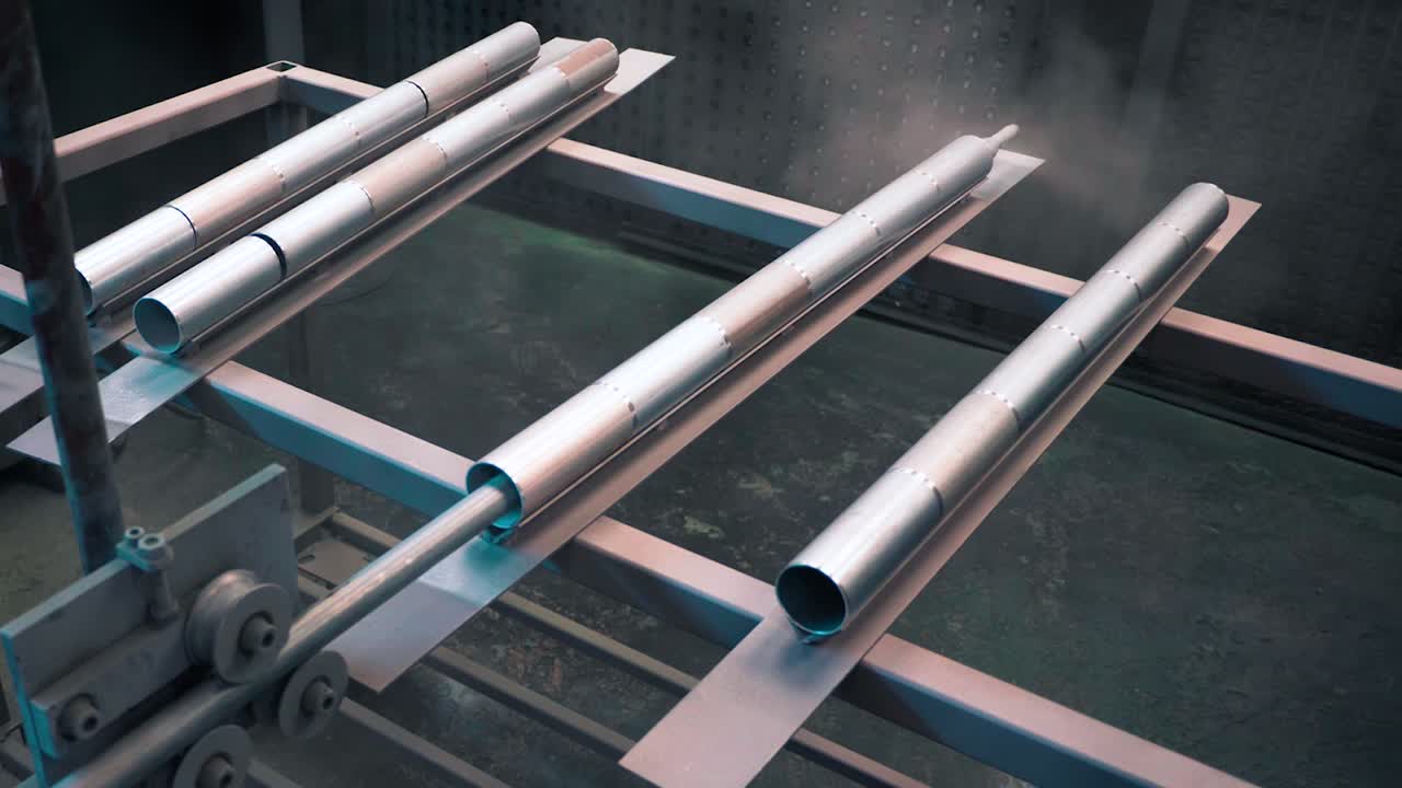 hombre que aplica un recubrimiento en polvo anticorrosión negro a una chapa metálica utilizando una pistola pulverizadora en la fábrica