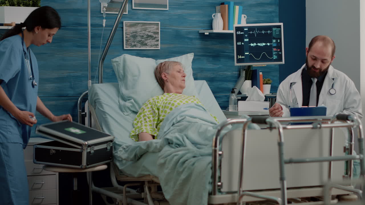 Doctor and nurse doing healthcare checkup with retired woman