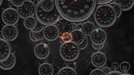 animación del sistema solar, los planetas y el espacio sobre el tictac de los relojes