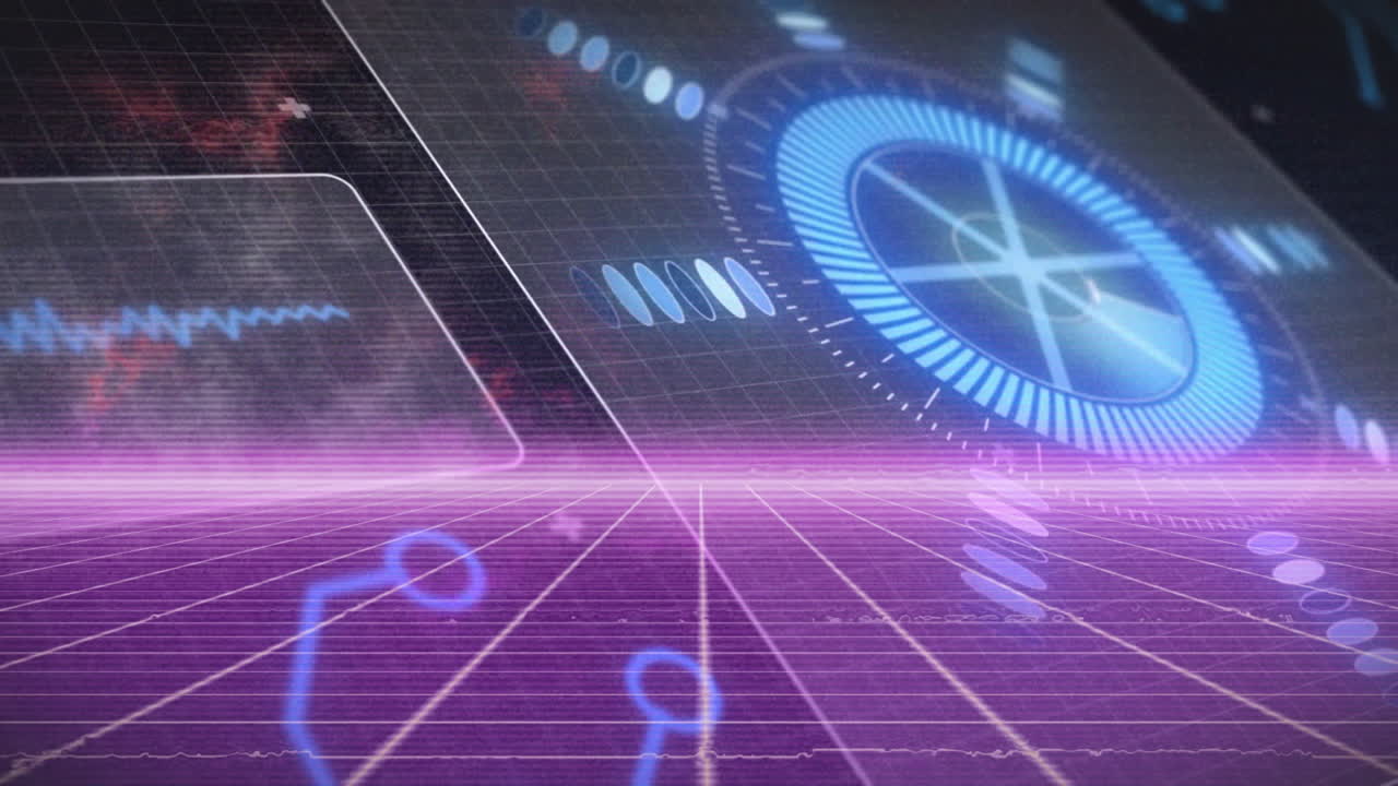 Glowing graphs and circular data visualization creating futuristic digital animation