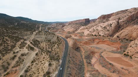 aerial view of a a road leading to monument valley, arizona, usa in april