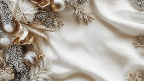 elegant christmas decorations on a beige fabric background