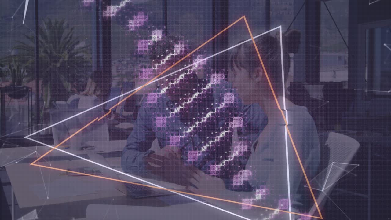 Animation of dna strand over diverse business people in office