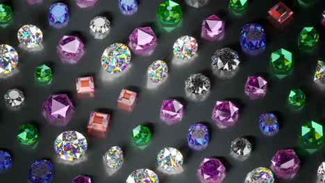 various shiny gemstones 3d render seamless loop animation