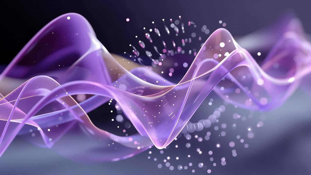 Abstract Flowing Purple Waves with Shimmering Particles