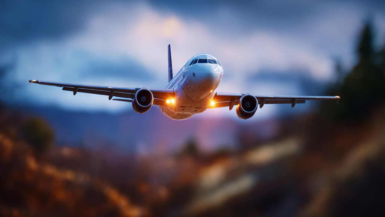 Splendido primo piano di un aeromobile in volo, che mette in risalto il suo design e la sua struttura su un cielo spettacolare, catturato in due fotogrammi che mostrano un movimento preciso