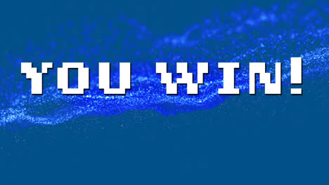 animation of you win on blue background with glitter