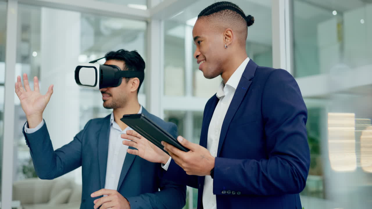 Business men, virtual reality glasses