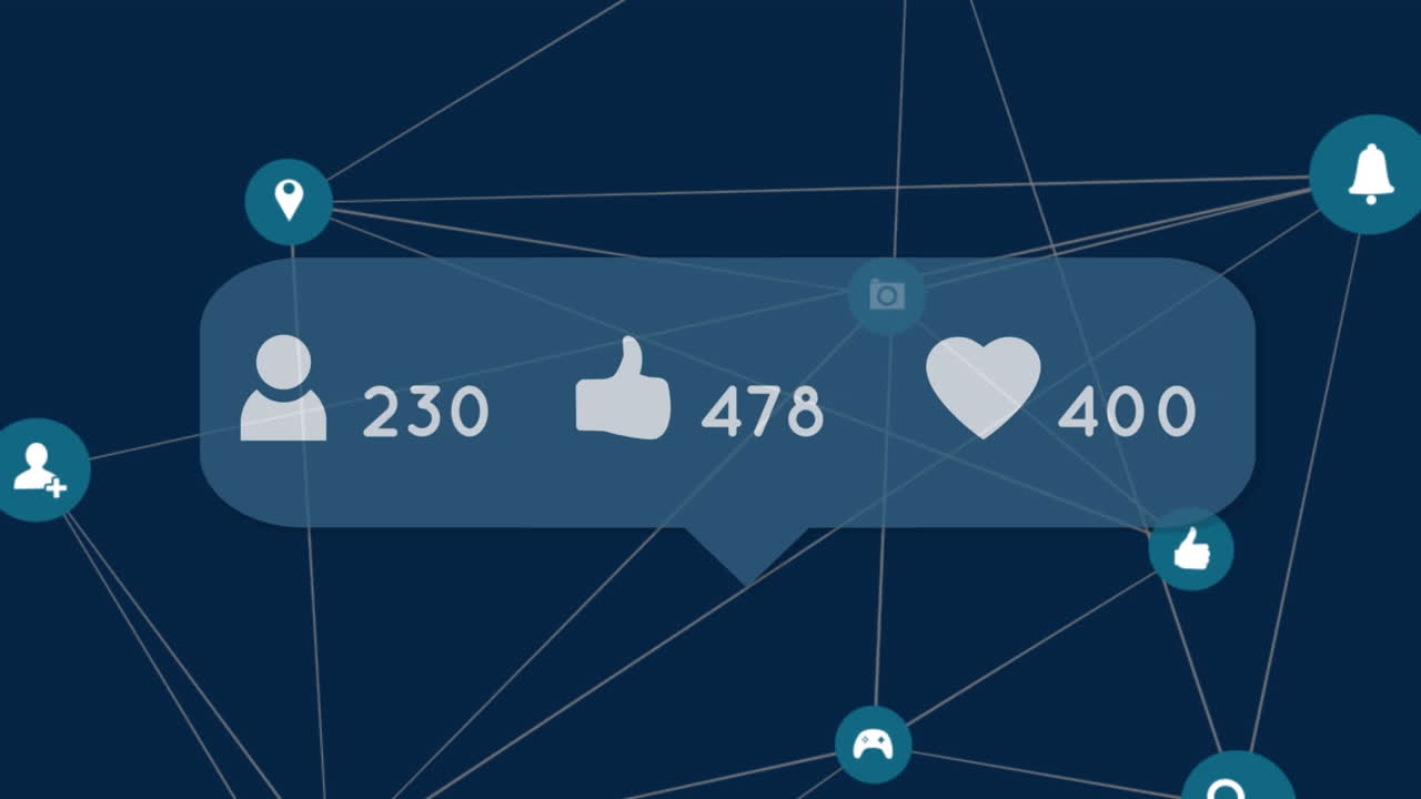 barra de notificación de redes sociales con números que aumentan contra la red de iconos de conexiones