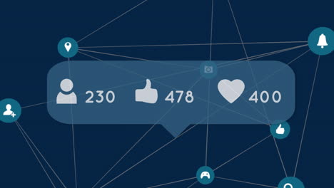 barra de notificación de redes sociales con números que aumentan contra la red de iconos de conexiones