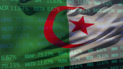 animation of algerian flag over financial data processing