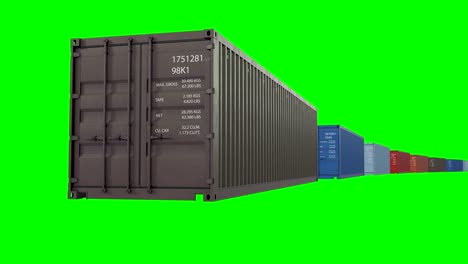 endless abstract containers moving on green screen. looped 3d animation of modern metal containers. transportation business concept.