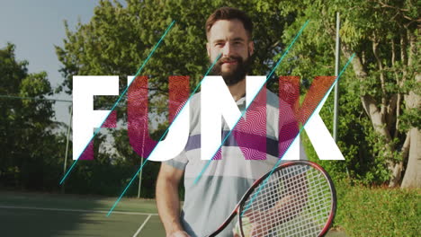 man playing tennis on outdoor court, health graphics animating heart rate chart overlay