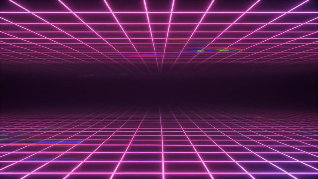Sfondo a griglia Synthwave retrò con effetti glitch digitali