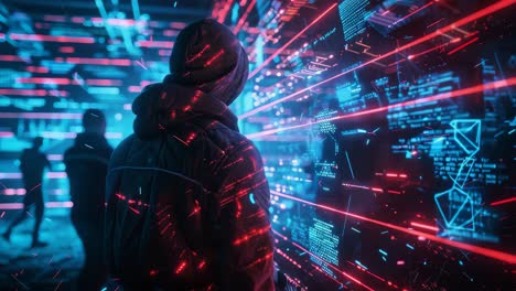 hacker observing a digital interface