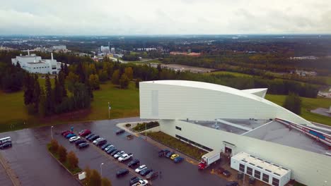 4k drone video of museum of the north on the campus of the university of alaska fairbanks, ak during summer day