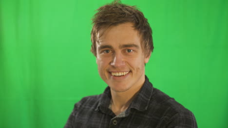 "talent turns in" happy facial expressions - mid shot - choma key - young adult male