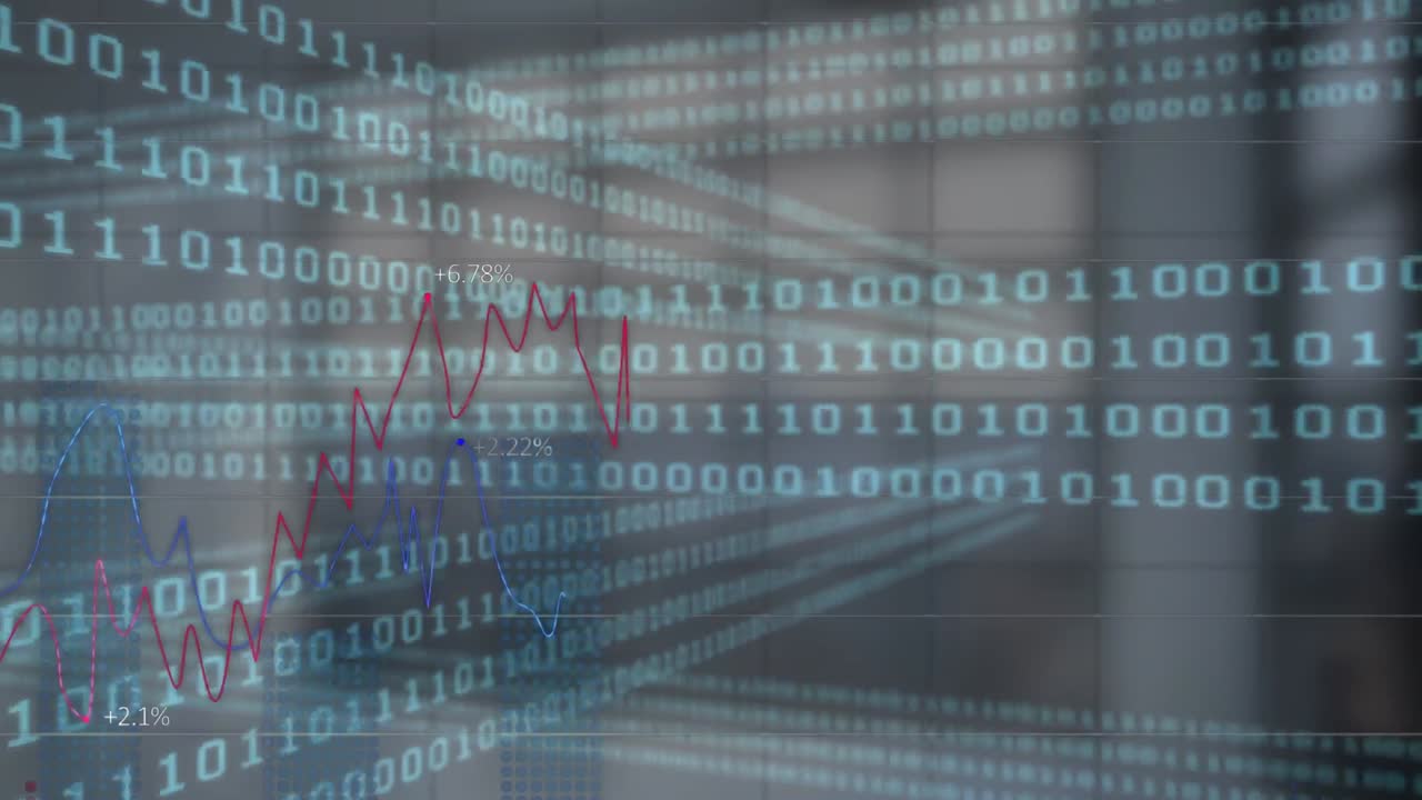 회색 배경에 대한 이진 코딩 및 통계 데이터 처리의 애니메이션