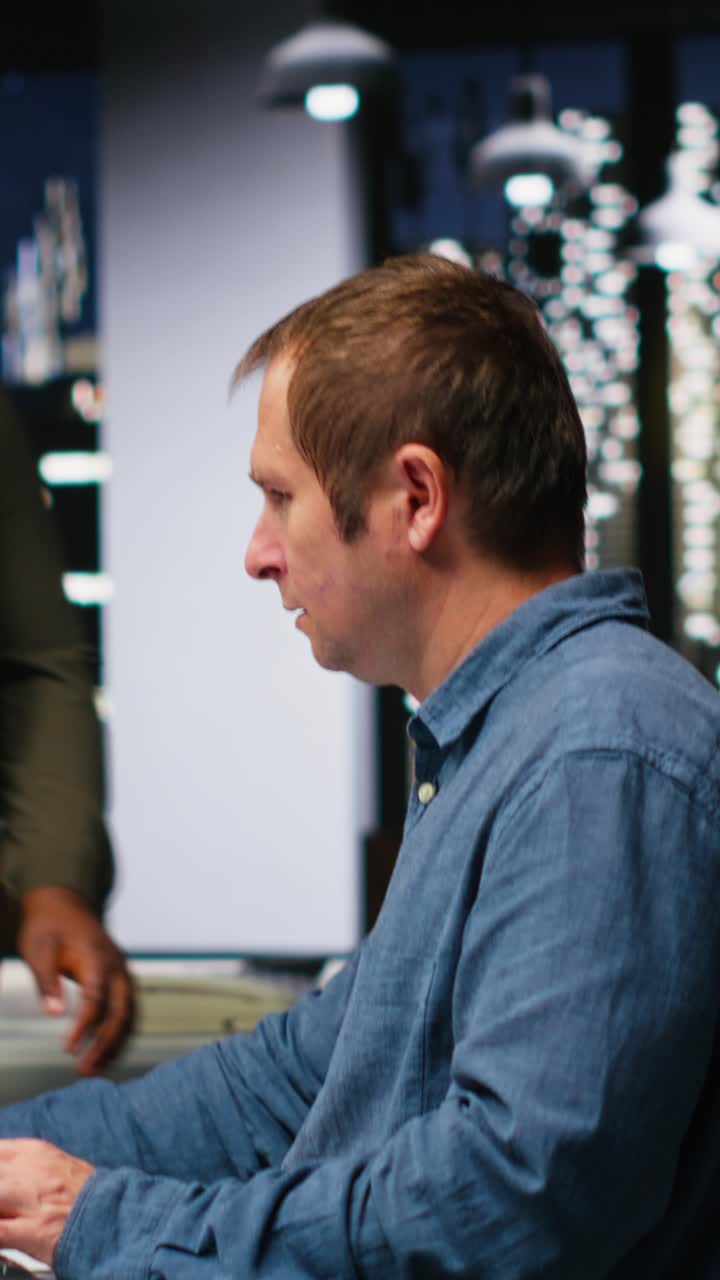 Vertical Video Diverse designers engineers using AI neural networks to create interior design