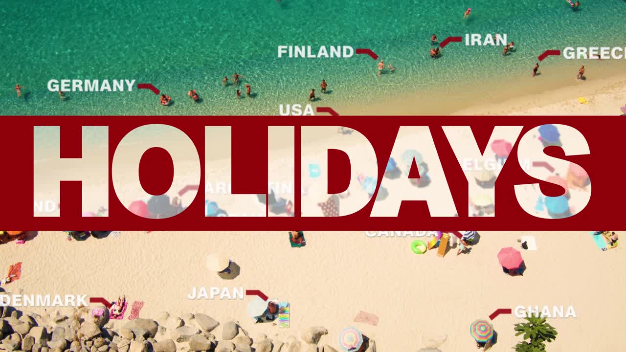 다양한 나라에서 온 사람들과 문자 휴일이 있는 천국 같은 해변의 풍경