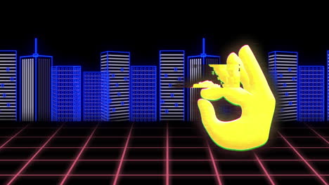 animation of social media ok sign icon over cityscape