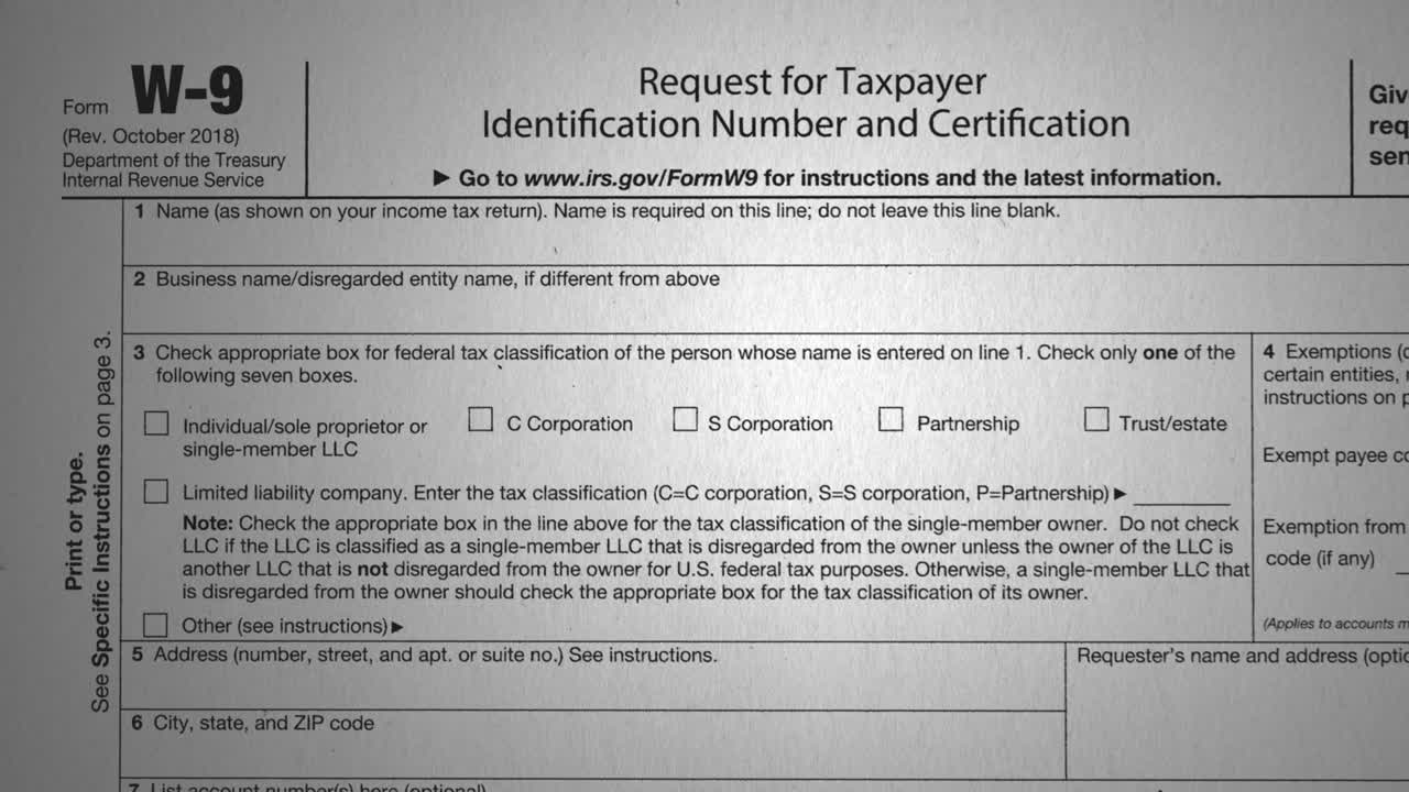 W-9 Tax Form Document