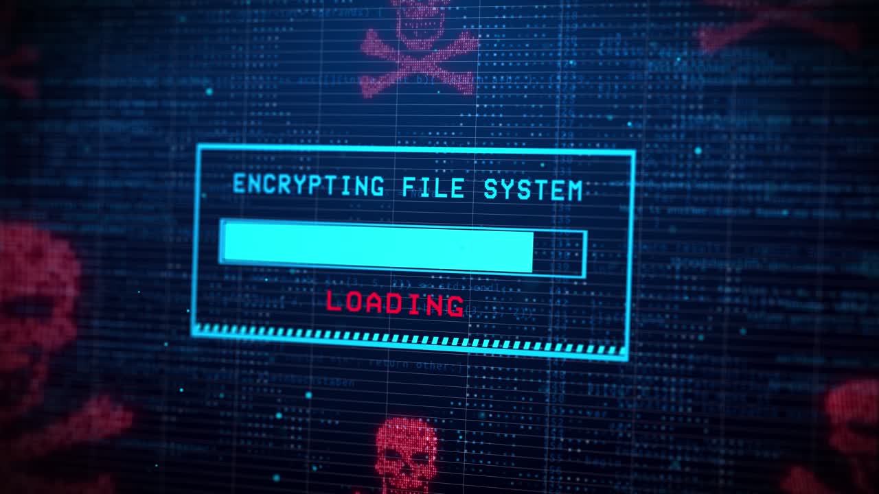 4k loop petya ransomware attack data encryption alert warning sign digital binary code background