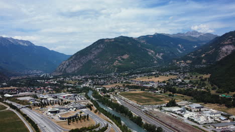 aerial view of a town nestled in the french alps