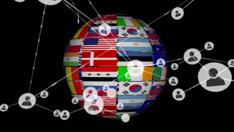 connectors moving and digital data with flag globe