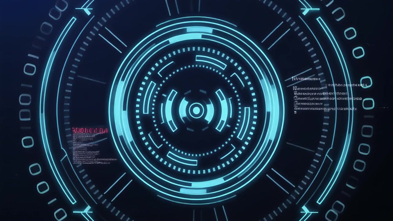 Futuristic Digital HUD Interface with Rotating Circular Data Elements