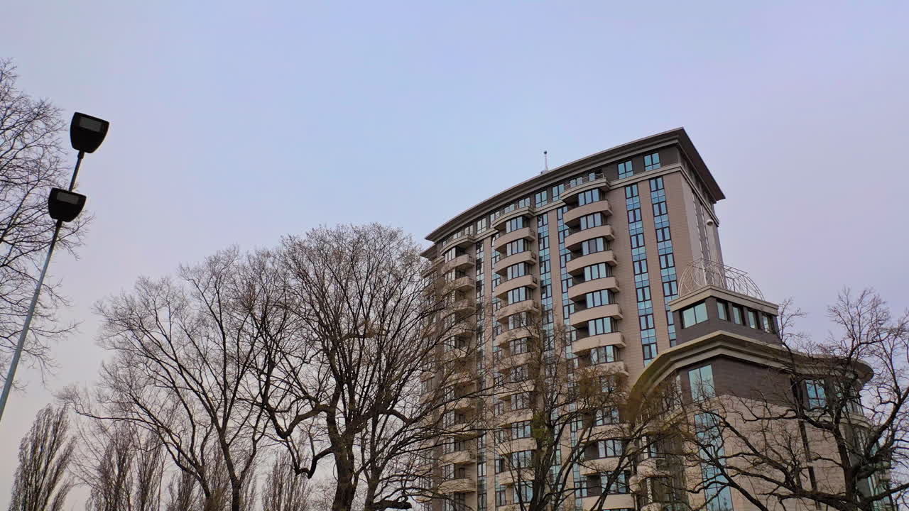 Apartment building with asymmetrical. Stair step architecture in the city downtown