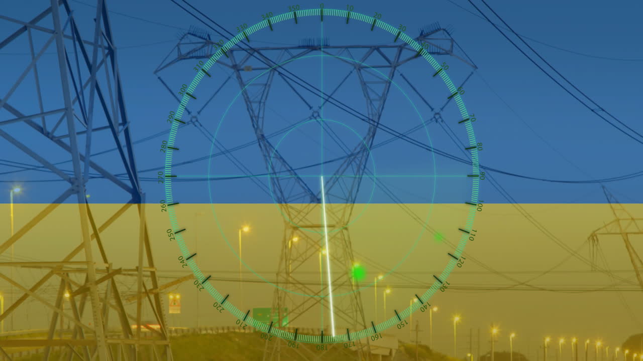 анимация радарных и электрических столбов над флагом украины