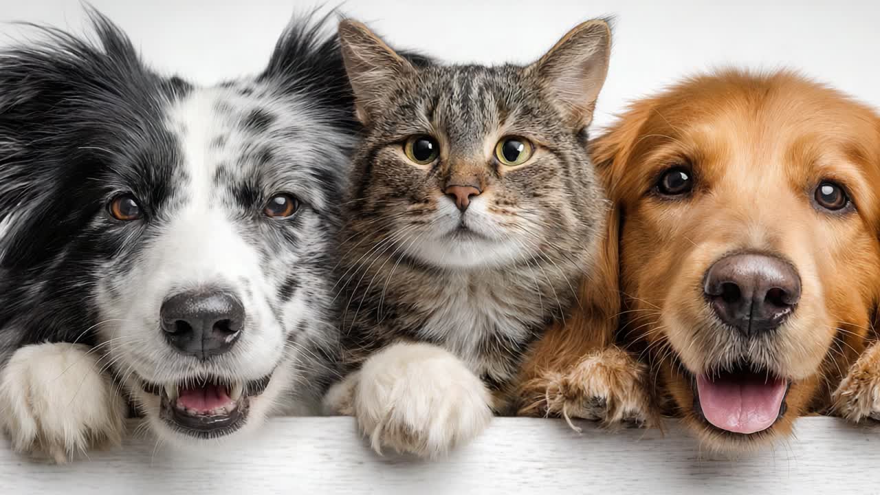 A Heartwarming Portrait of Friendship: Captivating Bond Between Dogs and Cat Showcasing Pure Joy and Companionship in Every Frame