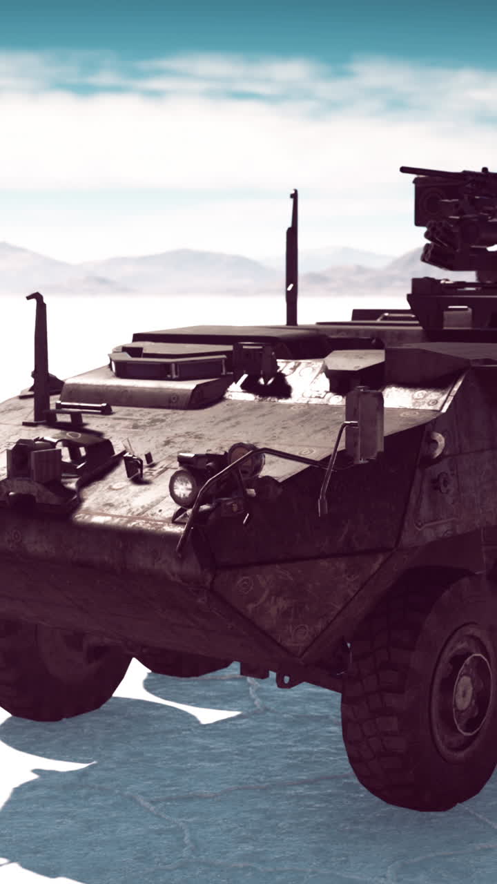 사막에 있는 장갑차.