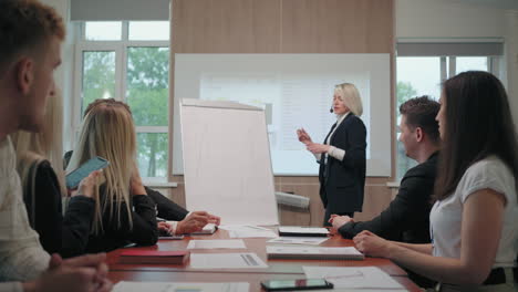financiële analist voert training uit voor specialisten en managers van grote bedrijven