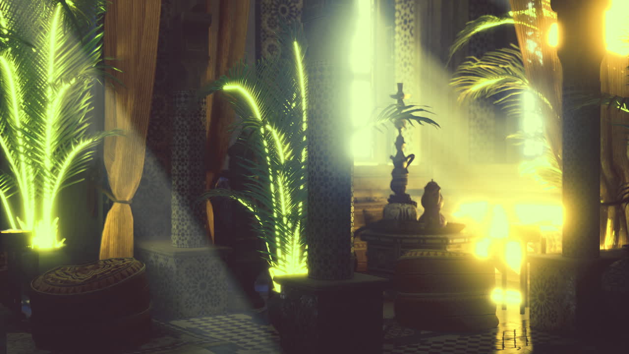 Vibrant indoor garden filled with flowing light and greenery in serene setting