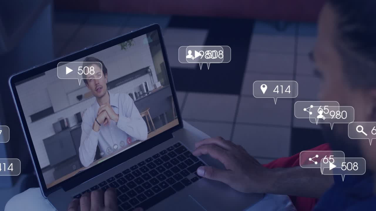 Viewer tapping pad starting call with host while floating badges showing social engagement growth