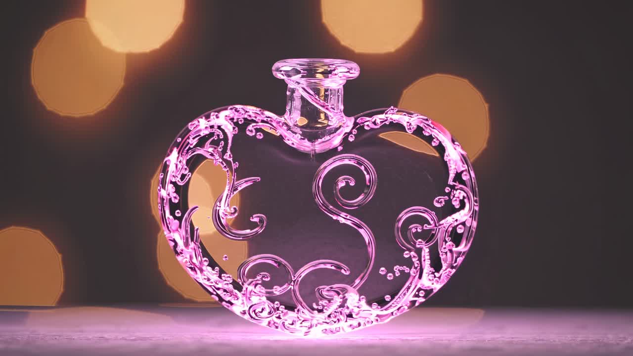 Heart-shaped Pink Glass Bottle with Bokeh Background