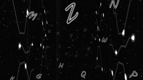 animación de letras y estructuras sobre fondo negro