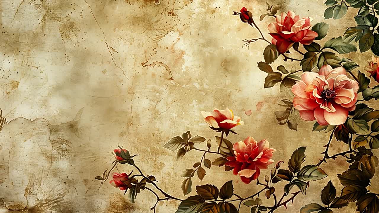 Illustrazione Botanica di Rosa su Sfondo Grunge Antico