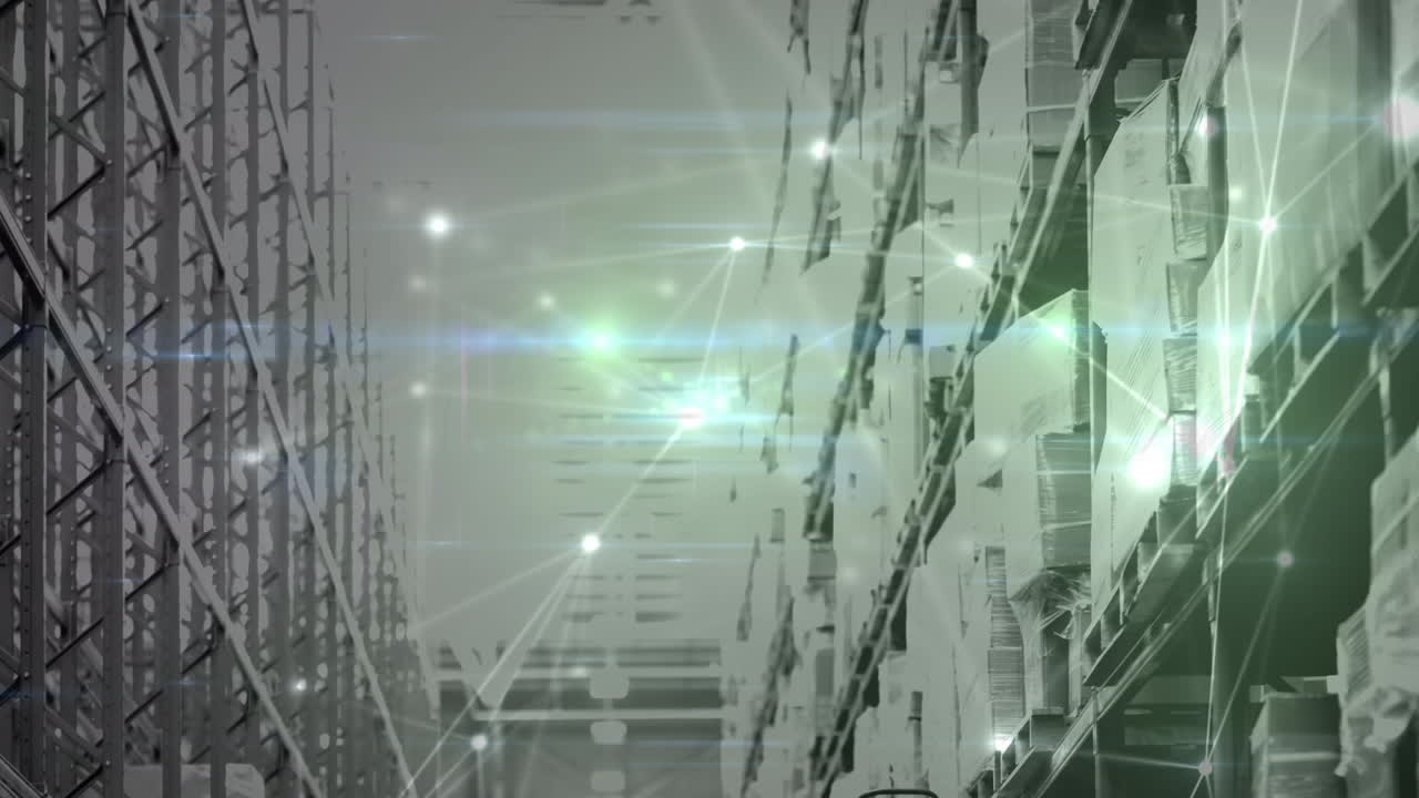 창고의 선반에 대한 연결 네트워크의 애니메이션